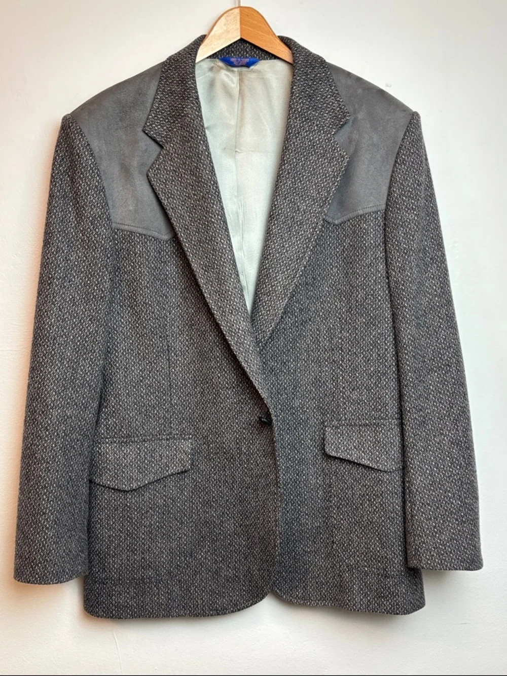VTG Pendleton Men’s 44L Wool Tweed Western Cowboy Jacket Blazer Gray Elbow Patch